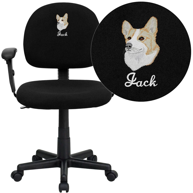 Embroidered Mid-Back Black Fabric Swivel Task Chair With Adjustable Arms - By Flash Furniture - Madison Seating 3 Embroidered Mid-Back Black Fabric Swivel Task Chair With Adjustable Arms - By Flash Furniture - Madison Seating