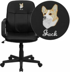 Embroidered Mid-Back Black Glove Vinyl Executive Swivel Chair With Arms - By Flash Furniture - Madison Seating