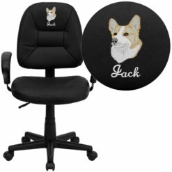Embroidered Mid-Back Black Leather Ergonomic Swivel Task Chair With Adjustable Arms - By Flash Furniture - Madison Seating