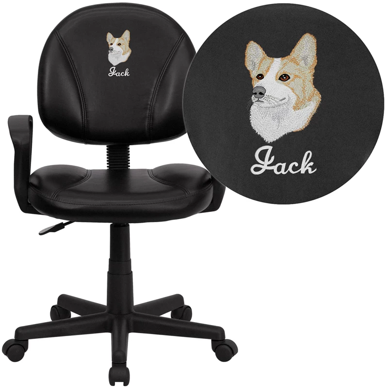 Embroidered Mid-Back Black Leather Ergonomic Swivel Task Chair With Arms - By Flash Furniture - Madison Seating 3 Embroidered Mid-Back Black Leather Ergonomic Swivel Task Chair With Arms - By Flash Furniture - Madison Seating