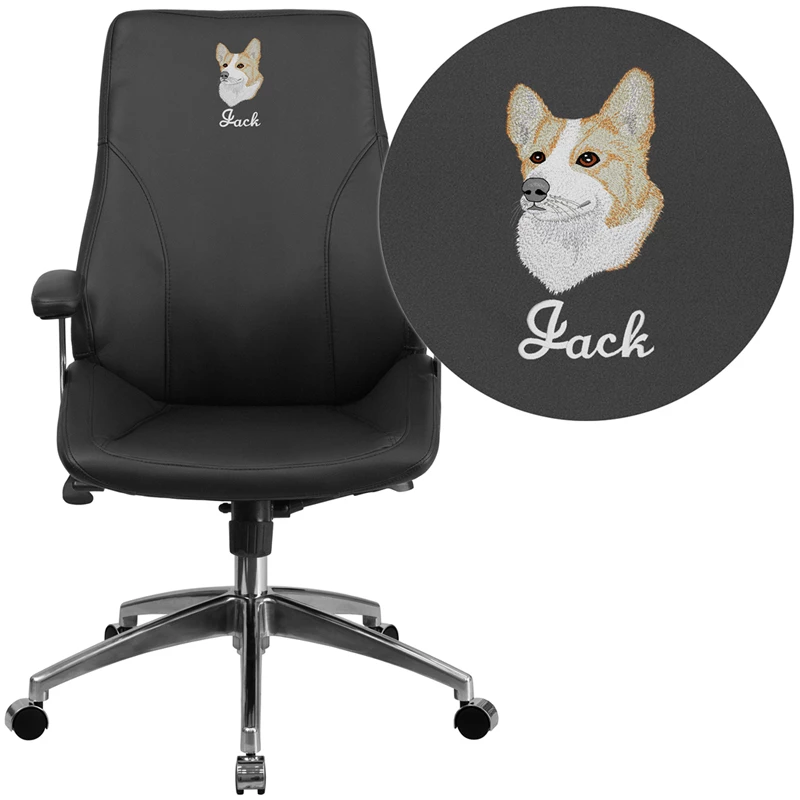 Embroidered Mid-Back Black Leather Executive Swivel Chair With Arms - By Flash Furniture - Madison Seating 3 Embroidered Mid-Back Black Leather Executive Swivel Chair With Arms - By Flash Furniture - Madison Seating