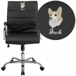 Embroidered Mid-Back Black Leather Executive Swivel Chair With Chrome Base And Arms - By Flash Furniture - Madison Seating