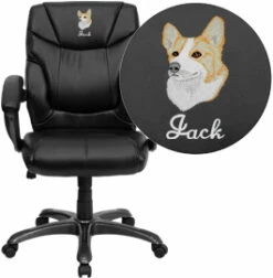 Embroidered Mid-Back Black Leather Overstuffed Swivel Task Chair With Arms - By Flash Furniture - Madison Seating