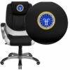 Embroidered Mid-Back Black And White Leather Executive Swivel Chair With Arms - By Flash Furniture - Madison Seating -furniture Shop Embroidered Mid Back Black and White Leather Executive Swivel Chair with Arms by Flash Furniture