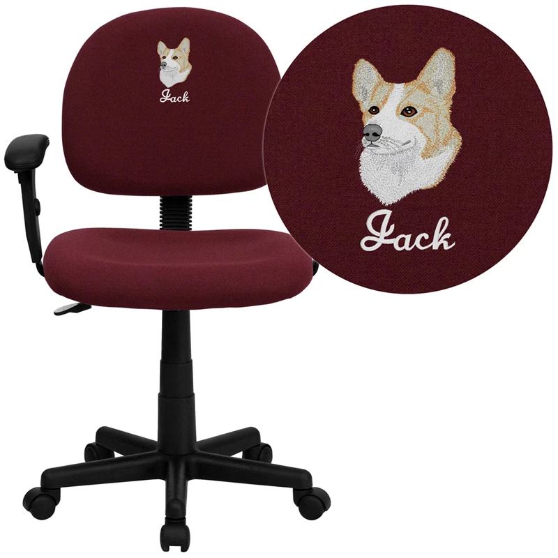 Embroidered Mid-Back Burgundy Fabric Swivel Task Chair With Adjustable Arms - By Flash Furniture - Madison Seating 3 Embroidered Mid-Back Burgundy Fabric Swivel Task Chair With Adjustable Arms - By Flash Furniture - Madison Seating