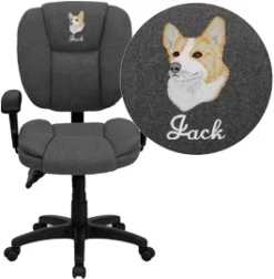 Embroidered Mid-Back Gray Fabric Multifunction Ergonomic Swivel Task Chair With Adjustable Arms - By Flash Furniture - Madison Seating