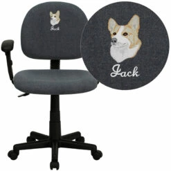 Embroidered Mid-Back Gray Fabric Swivel Task Chair With Adjustable Arms - By Flash Furniture - Madison Seating