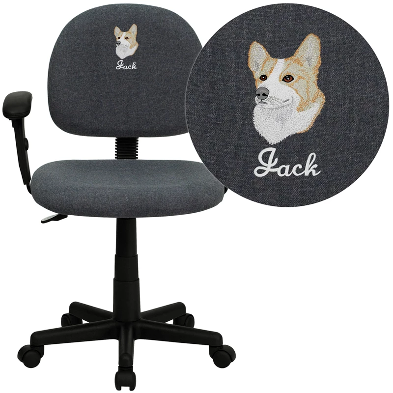 Embroidered Mid-Back Gray Fabric Swivel Task Chair With Adjustable Arms - By Flash Furniture - Madison Seating 3 Embroidered Mid-Back Gray Fabric Swivel Task Chair With Adjustable Arms - By Flash Furniture - Madison Seating