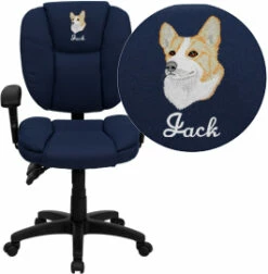 Embroidered Mid-Back Navy Blue Fabric Multifunction Ergonomic Swivel Task Chair With Adjustable Arms - By Flash Furniture - Madison Seating