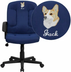 Embroidered Mid-Back Navy Fabric Executive Swivel Chair With Nylon Arms - By Flash Furniture - Madison Seating