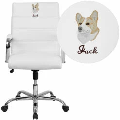 Embroidered Mid-Back White Leather Executive Swivel Chair With Chrome Base And Arms - By Flash Furniture - Madison Seating