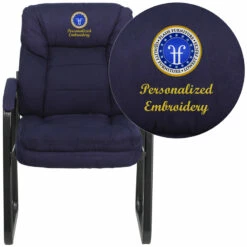 Embroidered Navy Microfiber Executive Side Reception Chair With Sled Base - By Flash Furniture - Madison Seating