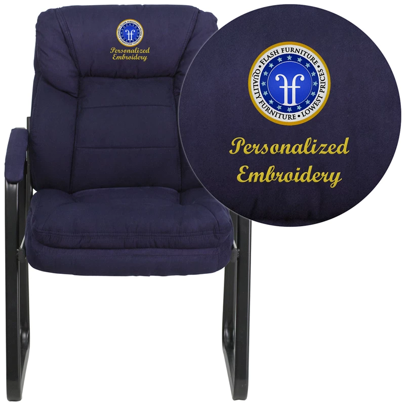 Embroidered Navy Microfiber Executive Side Reception Chair With Sled Base - By Flash Furniture - Madison Seating 3 Embroidered Navy Microfiber Executive Side Reception Chair With Sled Base - By Flash Furniture - Madison Seating