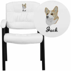 Embroidered White Leather Executive Side Reception Chair With Black Frame Finish - By Flash Furniture - Madison Seating