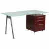 Glass Computer Desk With Mahogany Three Drawer Pedestal - By Flash Furniture - Madison Seating -furniture Shop Glass Computer Desk with Mahogany Three Drawer Pedestal by Flash Furniture