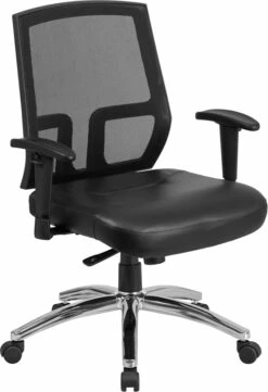 furniture Shop 44 HERCULES Series Big & Tall 400 Lb. Rated Black Mesh Mid-Back Executive Swivel Chair With Leather Seat And Arms - By Flash Furniture - Madison Seating