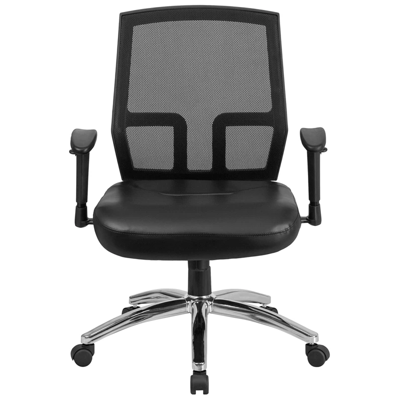 HERCULES Series Big & Tall 400 Lb. Rated Black Mesh Mid-Back Executive Swivel Chair With Leather Seat And Arms - By Flash Furniture - Madison Seating 6 HERCULES Series Big & Tall 400 Lb. Rated Black Mesh Mid-Back Executive Swivel Chair With Leather Seat And Arms - By Flash Furniture - Madison Seating - Image 4