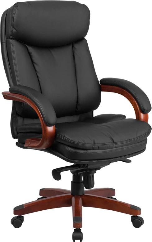 High Back Black Leather Executive Swivel Chair With Synchro-Tilt Mechanism, Mahogany Wood Base And Arms - By Flash Furniture - Madison Seating 3 High Back Black Leather Executive Swivel Chair With Synchro-Tilt Mechanism, Mahogany Wood Base And Arms - By Flash Furniture - Madison Seating