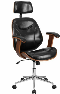 High Back Black Leather Executive Wood Swivel Chair With Arms - By Flash Furniture - Madison Seating