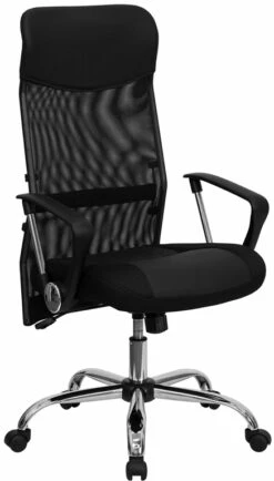 High Back Black Leather And Mesh Swivel Task Chair With Arms - By Flash Furniture - Madison Seating