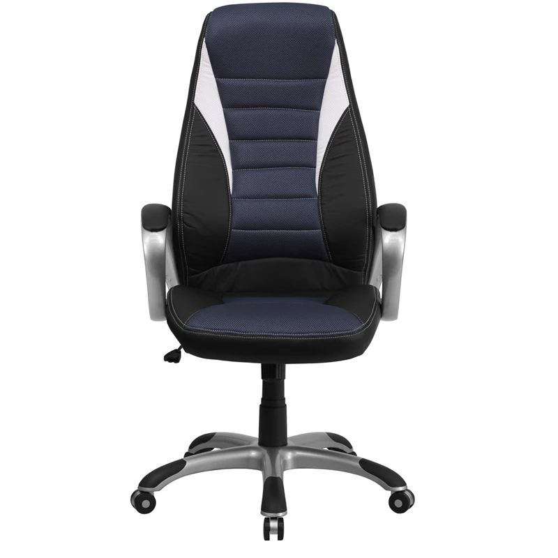 High Back Black Vinyl Executive Swivel Chair With Blue Mesh Inserts And Arms - By Flash Furniture - Madison Seating 6 High Back Black Vinyl Executive Swivel Chair With Blue Mesh Inserts And Arms - By Flash Furniture - Madison Seating - Image 4