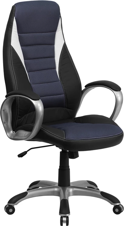 High Back Black Vinyl Executive Swivel Chair With Blue Mesh Inserts And Arms - By Flash Furniture - Madison Seating 3 High Back Black Vinyl Executive Swivel Chair With Blue Mesh Inserts And Arms - By Flash Furniture - Madison Seating