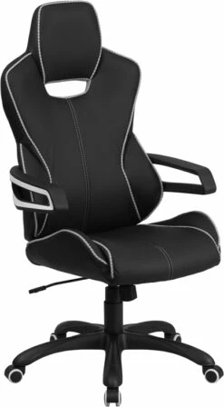 High Back Black Vinyl Executive Swivel Chair With White Trim And Arms - By Flash Furniture - Madison Seating