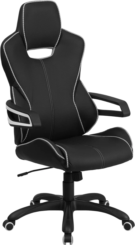 High Back Black Vinyl Executive Swivel Chair With White Trim And Arms - By Flash Furniture - Madison Seating 3 High Back Black Vinyl Executive Swivel Chair With White Trim And Arms - By Flash Furniture - Madison Seating