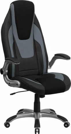 High Back Black And Gray Vinyl Executive Swivel Chair With Black Mesh Insets And Flip-Up Arms - By Flash Furniture - Madison Seating