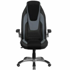 High Back Black And Gray Vinyl Executive Swivel Chair With Black Mesh Insets And Flip-Up Arms - By Flash Furniture - Madison Seating -furniture Shop High Back Black and Gray Vinyl Executive Swivel Chair with Black Mesh Insets and Flip Up Arms by Flash Furniture 3