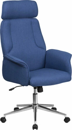 High Back Blue Fabric Executive Swivel Chair With Chrome Base And Fully Upholstered Arms - By Flash Furniture - Madison Seating