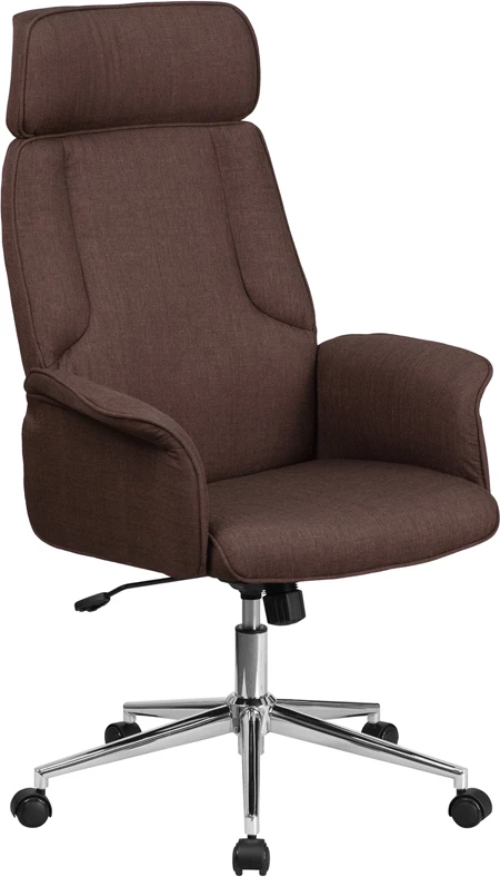 High Back Brown Fabric Executive Swivel Chair With Chrome Base And Fully Upholstered Arms - By Flash Furniture - Madison Seating 3 High Back Brown Fabric Executive Swivel Chair With Chrome Base And Fully Upholstered Arms - By Flash Furniture - Madison Seating