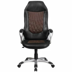 High Back Brown Fabric And Black Vinyl Executive Swivel Chair With Arms - By Flash Furniture - Madison Seating -furniture Shop High Back Brown Fabric and Black Vinyl Executive Swivel Chair with Arms by Flash Furniture 3