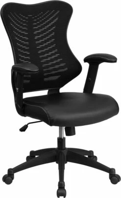 High Back Designer Black Mesh Executive Swivel Chair With Leather Seat And Adjustable Arms - By Flash Furniture - Madison Seating