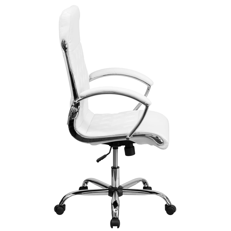 High Back Designer White Leather Executive Swivel Chair With Chrome Base And Arms - By Flash Furniture - Madison Seating 4 High Back Designer White Leather Executive Swivel Chair With Chrome Base And Arms - By Flash Furniture - Madison Seating - Image 2
