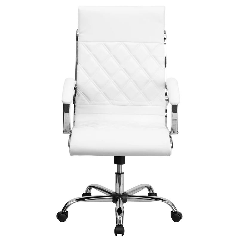 High Back Designer White Leather Executive Swivel Chair With Chrome Base And Arms - By Flash Furniture - Madison Seating 6 High Back Designer White Leather Executive Swivel Chair With Chrome Base And Arms - By Flash Furniture - Madison Seating - Image 4