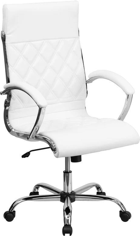 High Back Designer White Leather Executive Swivel Chair With Chrome Base And Arms - By Flash Furniture - Madison Seating 3 High Back Designer White Leather Executive Swivel Chair With Chrome Base And Arms - By Flash Furniture - Madison Seating