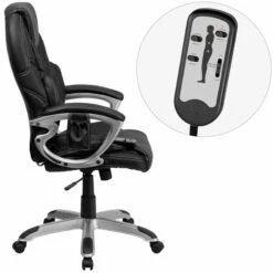 High Back Massaging Black Leather Executive Swivel Chair With Silver Base And Arms - By Flash Furniture - Madison Seating -furniture Shop High Back Massaging Black Leather Executive Swivel Chair with Silver Base and Arms by Flash Furniture 4