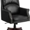 High Back Pillow Back Black Leather Executive Swivel Chair With Arms - By Flash Furniture - Madison Seating
