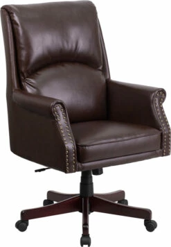 High Back Pillow Back Brown Leather Executive Swivel Chair With Arms - By Flash Furniture - Madison Seating