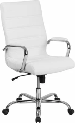 High Back White Leather Executive Swivel Chair With Chrome Base And Arms - By Flash Furniture - Madison Seating