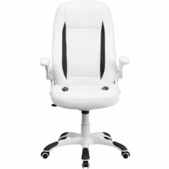 High Back White Leather Executive Swivel Chair With Flip-Up Arms - By Flash Furniture - Madison Seating -furniture Shop High Back White Leather Executive Swivel Chair with Flip Up Arms by Flash Furniture 3