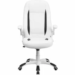 High Back White Leather Executive Swivel Chair With Flip-Up Arms - By Flash Furniture - Madison Seating -furniture Shop High Back White Leather Executive Swivel Chair with Flip Up Arms by Flash Furniture 4