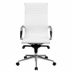 High Back White Ribbed Leather Executive Swivel Chair With Knee-Tilt Control And Arms - By Flash Furniture - Madison Seating -furniture Shop High Back White Ribbed Leather Executive Swivel Chair with Knee Tilt Control and Arms by Flash Furniture 4