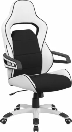 High Back White Vinyl Executive Swivel Chair With Black Fabric Inserts And Arms - By Flash Furniture - Madison Seating