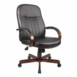 LeatherPlus Executive Office Chair With Mahogany Finish By Boss Office Products - Madison Seating