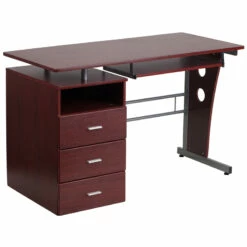 Mahogany Desk With Three Drawer Pedestal And Pull-Out Keyboard Tray - By Flash Furniture - Madison Seating
