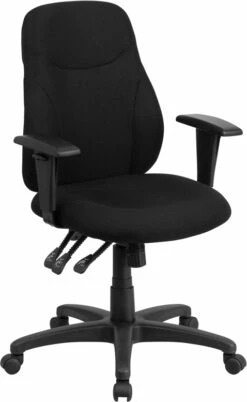 Mid-Back Black Fabric Multifunction Ergonomic Swivel Task Chair With Adjustable Arms - By Flash Furniture - Madison Seating