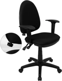 Mid-Back Black Fabric Multifunction Swivel Task Chair With Adjustable Lumbar Support And Adjustable Arms - By Flash Furniture - Madison Seating