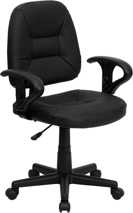 Mid-Back Black Leather Ergonomic Swivel Task Chair With Adjustable Arms - By Flash Furniture - Madison Seating 3 Mid-Back Black Leather Ergonomic Swivel Task Chair With Adjustable Arms - By Flash Furniture - Madison Seating